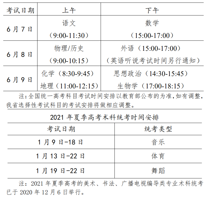 定了！2021年高考時(shí)間公布！